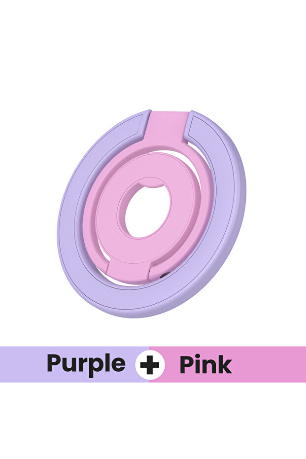 pueple and pink Double Sided Color-Matching Folding Magnetic Clip Ring Stand 360° Rotating Metal Sta