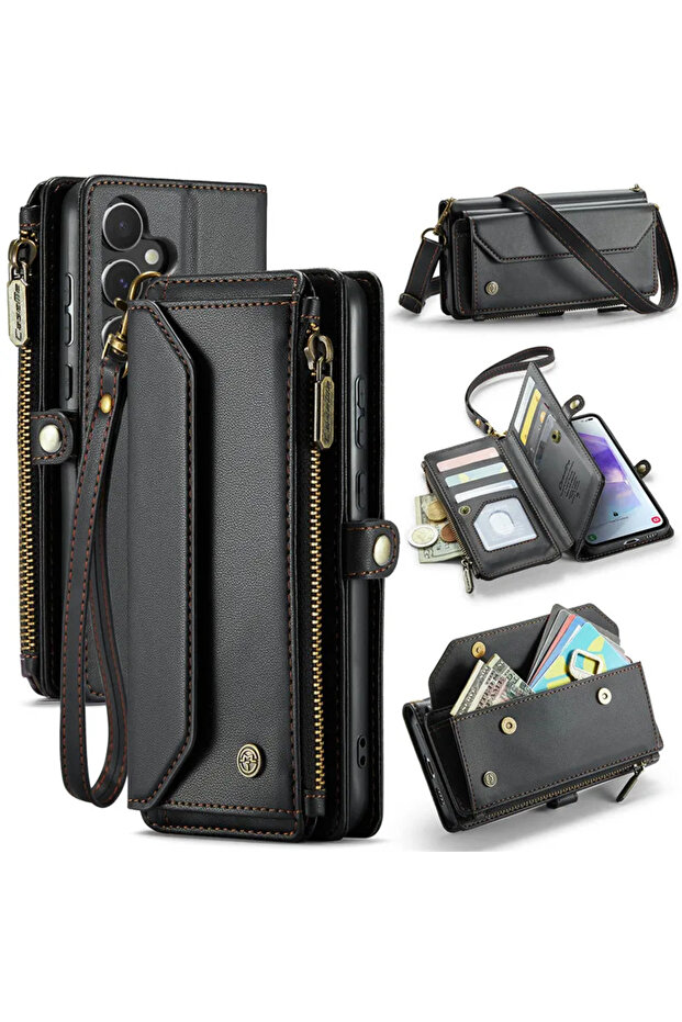 Galaxy A17 Black C36 Crossbody Lanyard Wallet Case for Samsung Galaxy S26 S25 S24 Ultra S23 FE S22 P