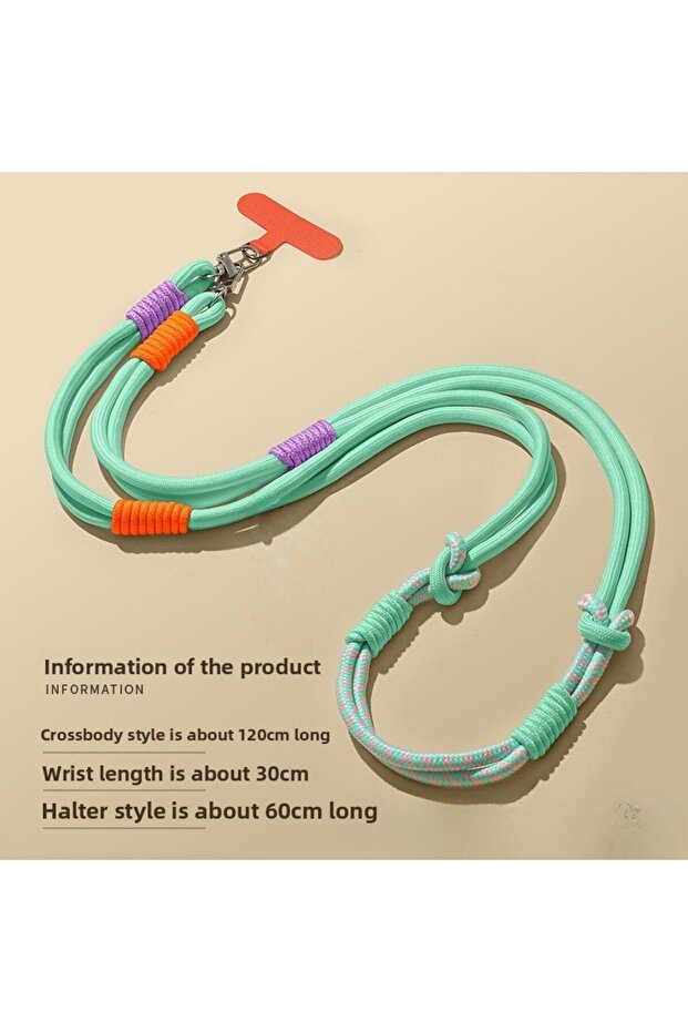 Green Universal Knotted Mobile Phone Lanyard Outdoor Trendy Creative Long Crossbody Strap Durable Fa