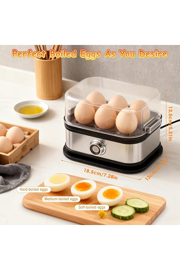 Egg Cooker, Rapid Stainless Steel Egg Cooker with Auto Shut Off for Soft, Medium, Hard Boile