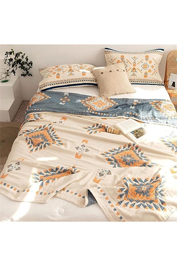 MSGKV Boho Throw Blanket 100% Cotton Blankets for Bed Couch 60'x80', Soft Fall Mexican Blanket Trave