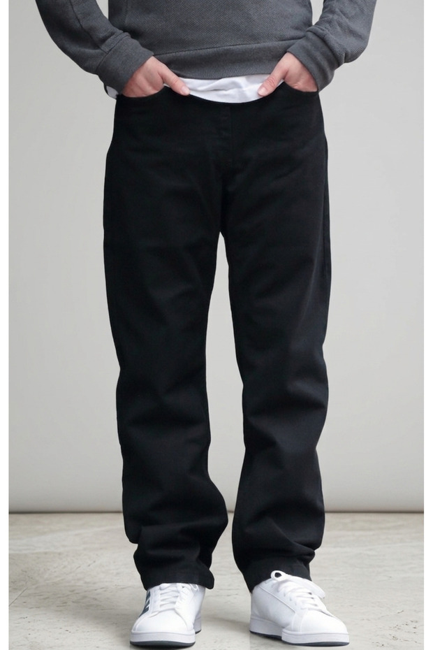 Men's Black Baggy Cut 100% Cotton Wide Leg Jeans