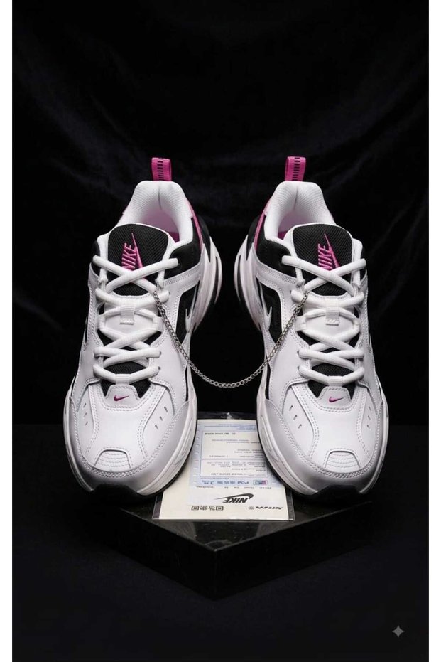 Women's White Black Sneaker Sports Shoes with Pink Accents