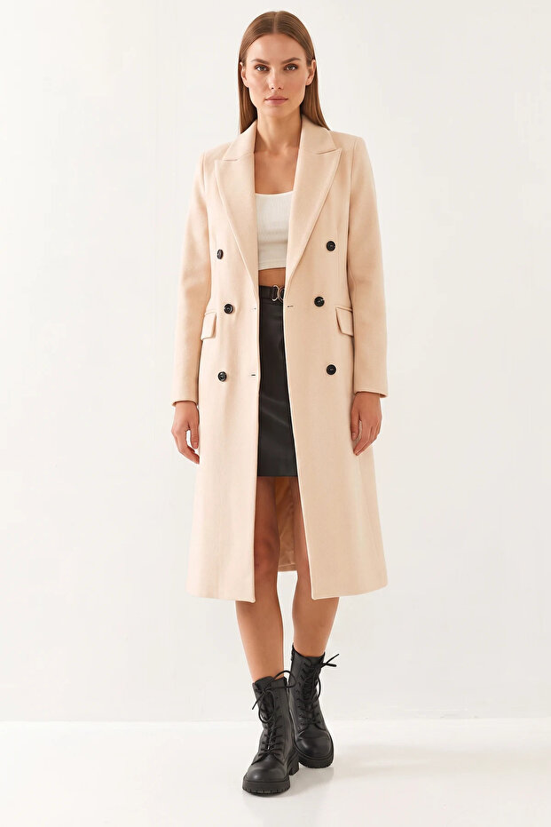 Women's Buttoned Cashmere Beige Coat