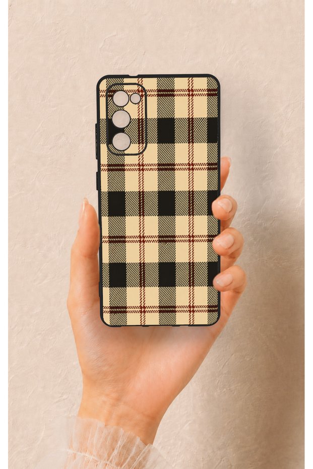 Samsung S20Fe Compatible Cream Plaid Patterned Silicone Case