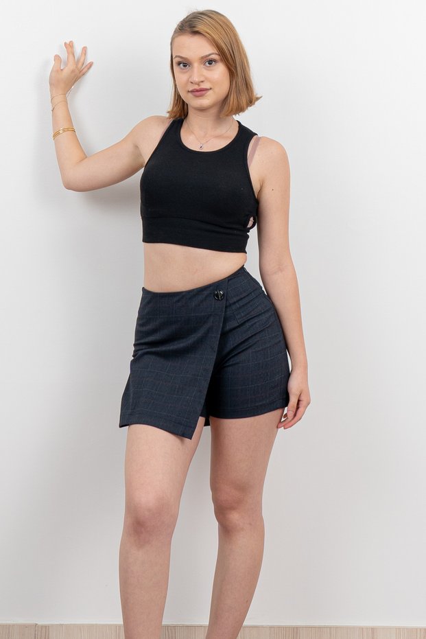 Women's Winter Plaid Checkered Shorts & Bermuda Double-Breasted Mini Skirt 30167