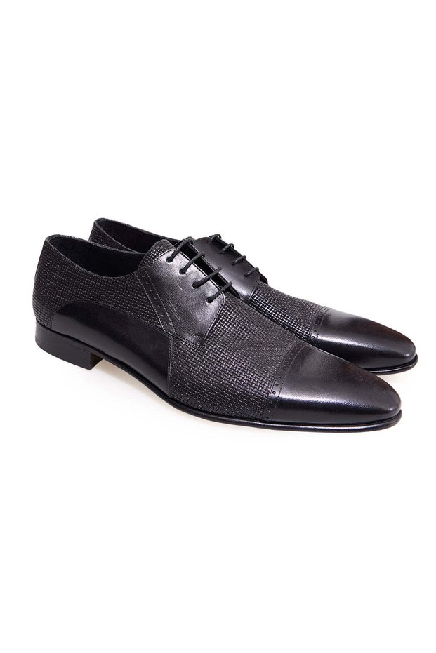 Black Color Lace-Up Genuine Leather Leather Sole Men's Shoes