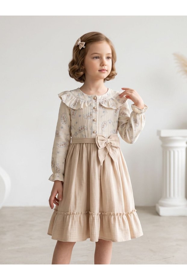 Elegance Series Cotton Ruffle Collar Girls' Dress