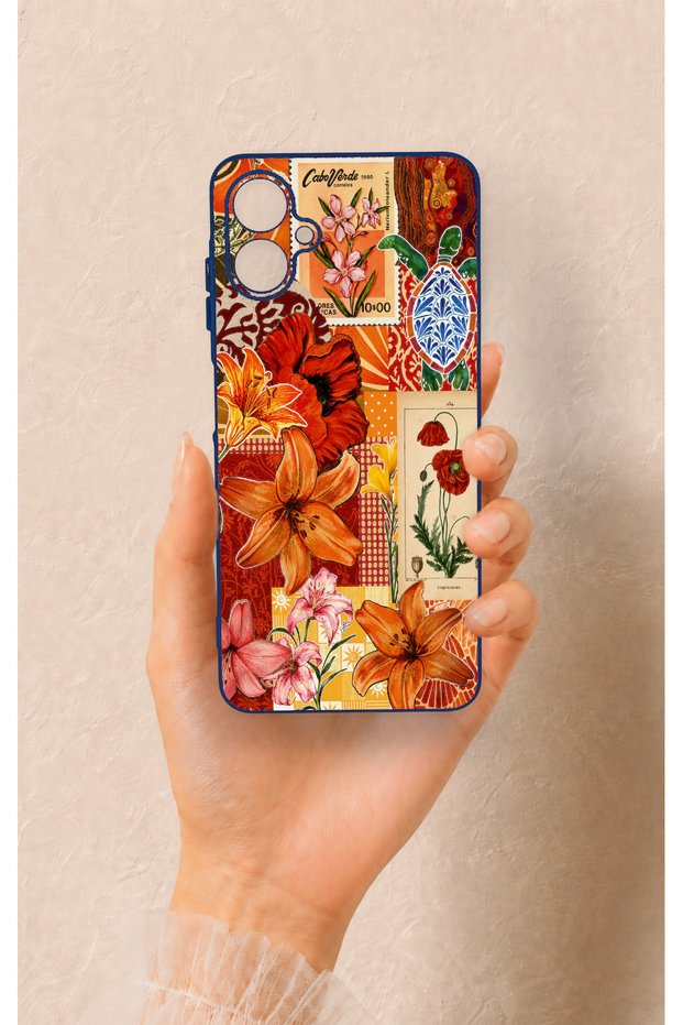 Samsung A06 Compatible Orange Lily Patterned Silicone Case