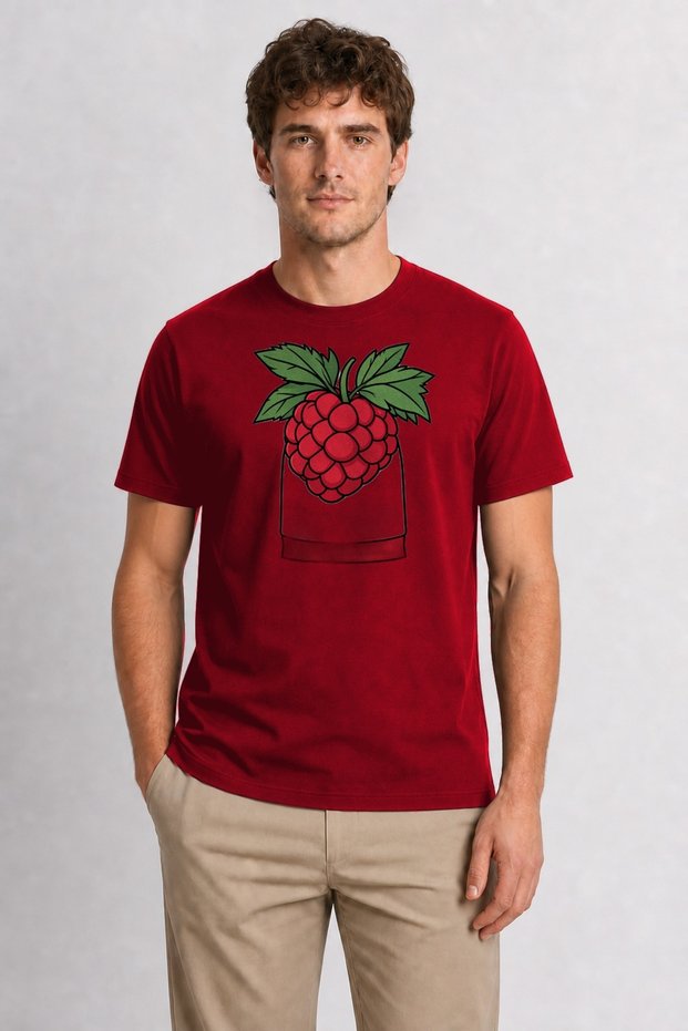 Modern Raspberry Chest Print T-Shirt - Red