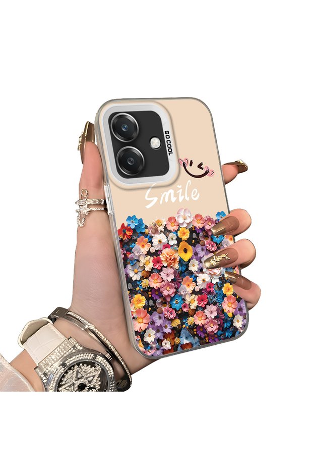 Oppo A3X 4g Compatible Silicone Edge Hard Back Case Couple Phone Case with Floral Pattern