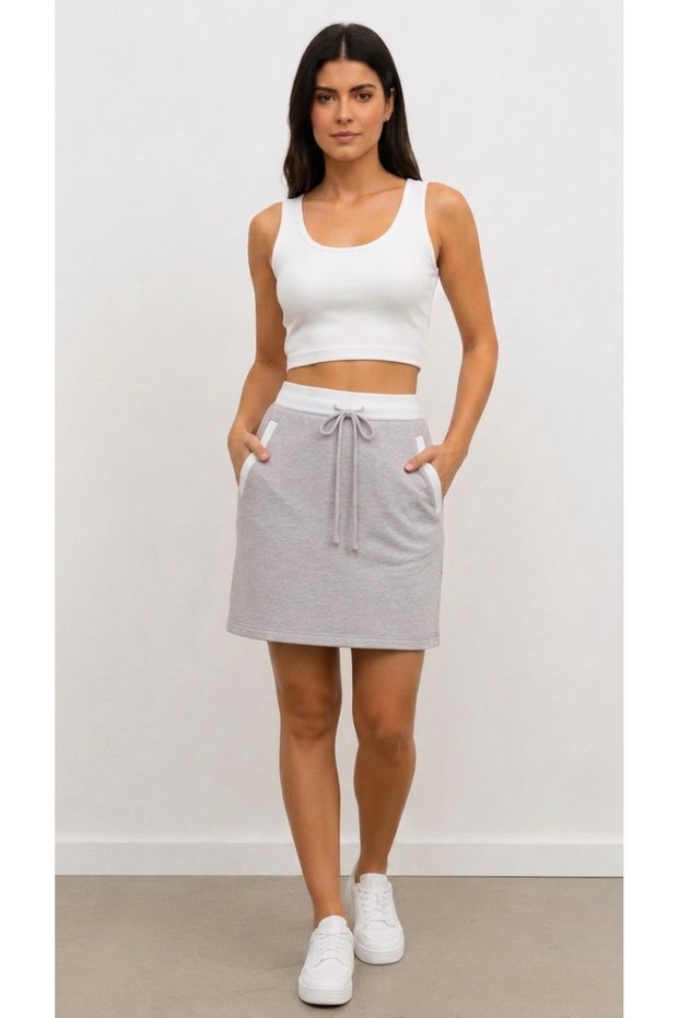 Double Belted Mini Bell-Sleeved Skirt