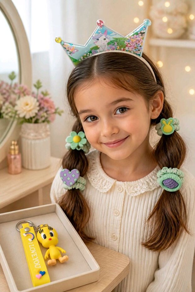 Six-Piece Children's Buckle Crown and Keychain Set