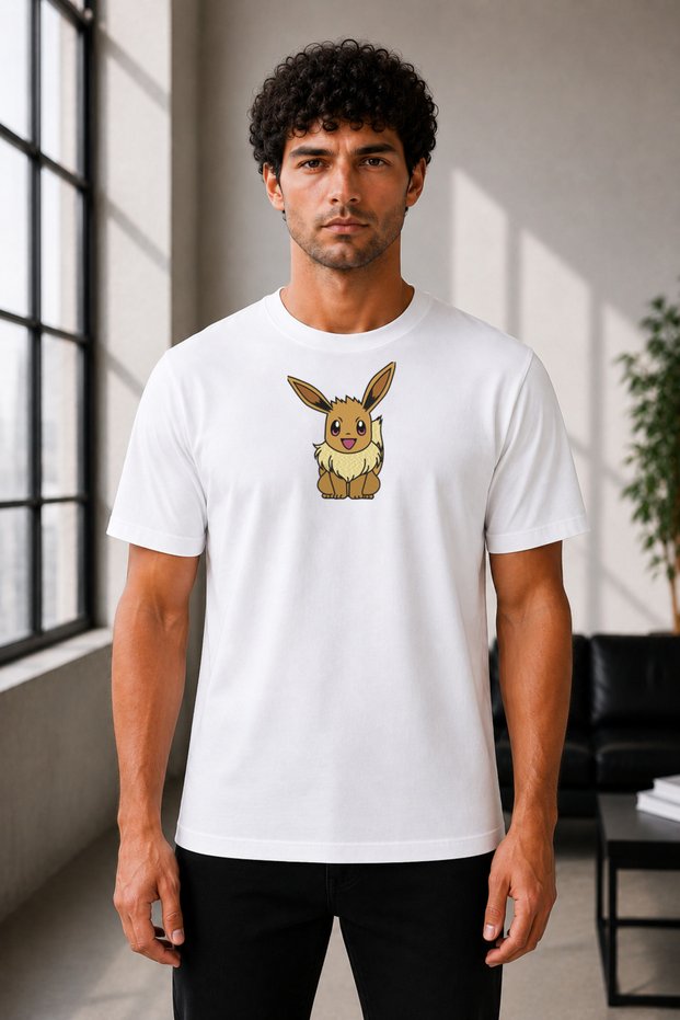 Unisex Oversize Embroidered Eevee Design 100% Cotton T-Shirt