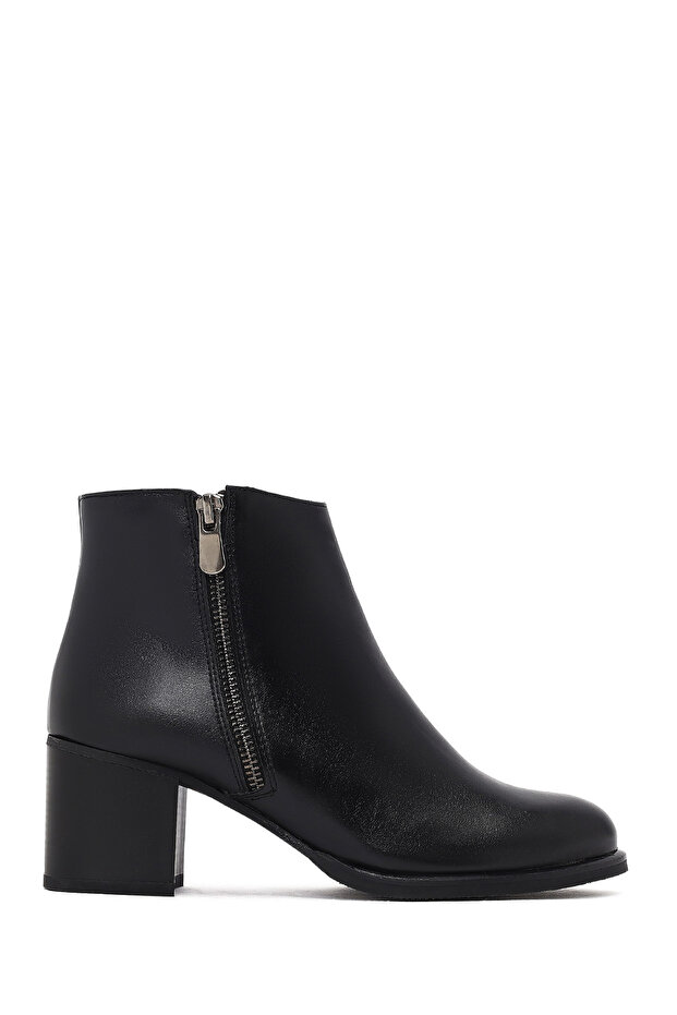 Women's Black Zippered Thick Heeled Boots Wf240002Sv