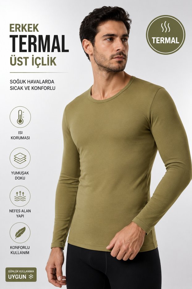 Men's Thermal Top Underwear Long Sleeve Crew Neck Flexible Soft Textured Winter Underwear - 1 Piece