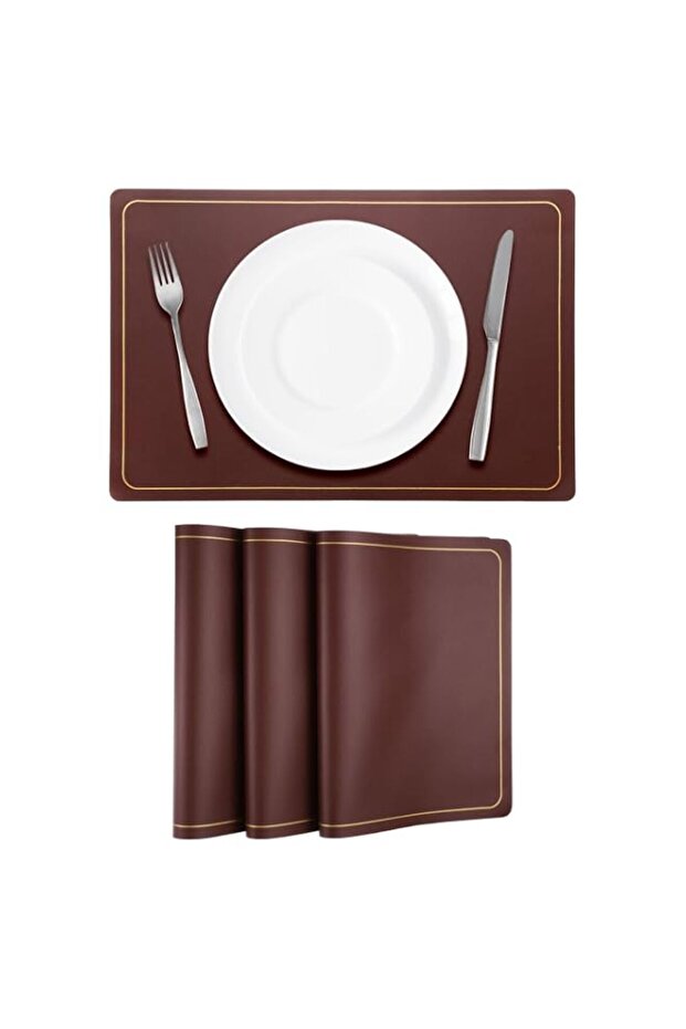 Yelajoy 4 Pcs Faux Leather Placemats, Wine Gold Line, Rectangular, Heat Resistant, Waterproof, Oil Proof, Kitchen Table Mats