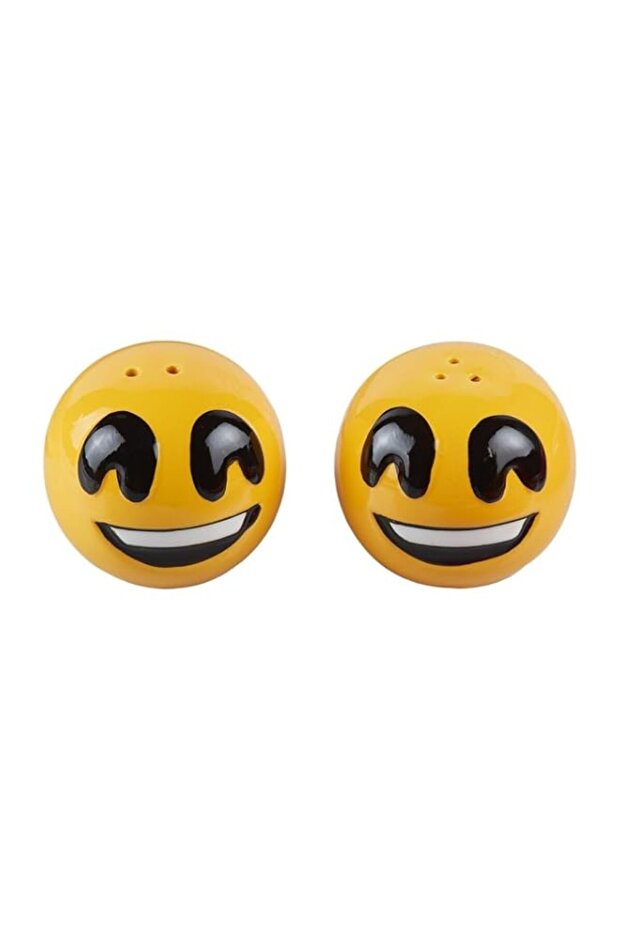 Goldedge Ceramic Round Salt and Pepper Shakers 2pc Set - Ideal for Dining Table, Home, Kitchen, and Restaurant Use with Emoji Face Designs: Big Smile