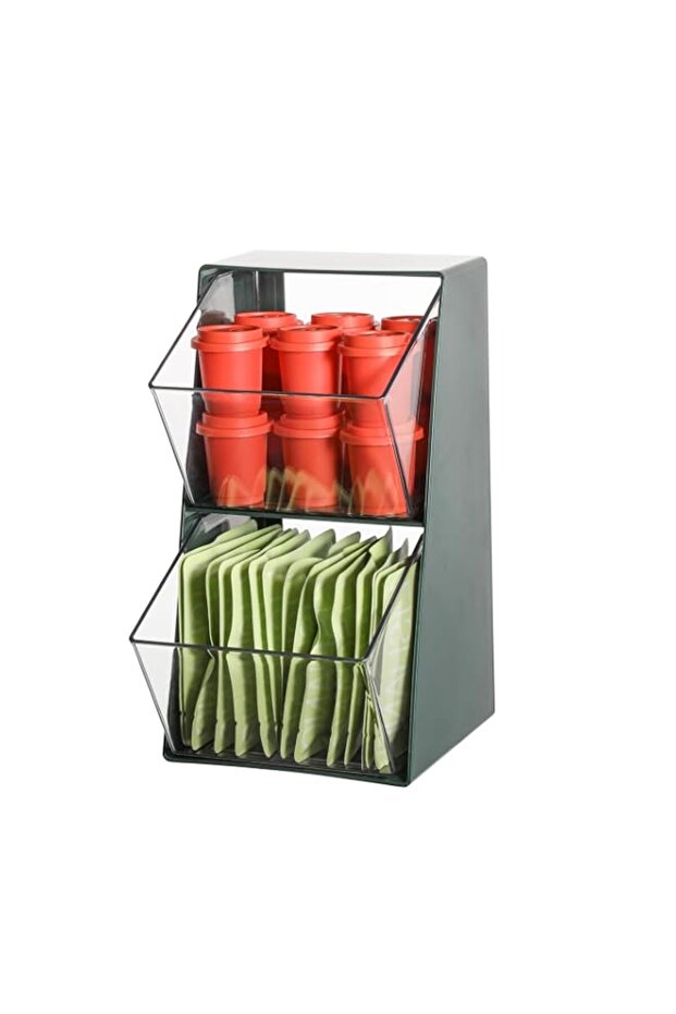 Tea Bag Organizer, Acrylic Tea Bag Storage with Lids - Stackable Organizer for Kitchen Pantry - Holds Tea Bags, Coffee Pods & More - Multi-Purpose Counter & Pantry Storage Solution (2 Grids)