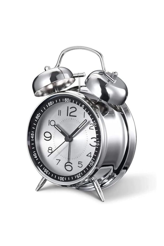 ALMEKAQUZ Loud Alarm Clock for Heavy Sleepers - Retro 4" Analog Quartz With Backlight, Silent Without Ticking (Silver)