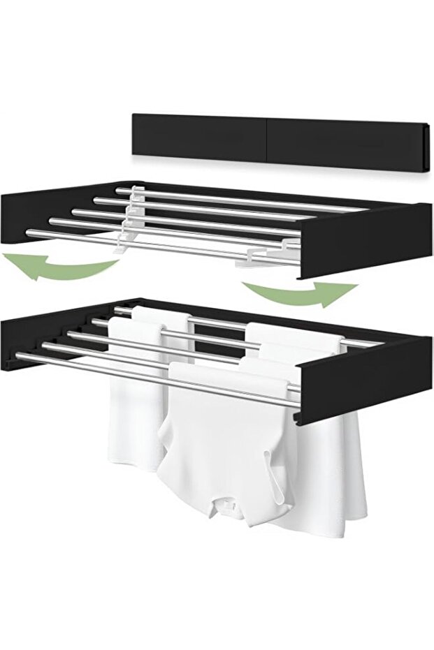 Wall Mounted Clothes Drying Rack, Laundry Clothes Rack Foldable, Space Saving Drying Rack Clothing, Laundry Racks for Indoor Outdoor Hanging Clothes, 5 Rods, 32 Inch (Black)
