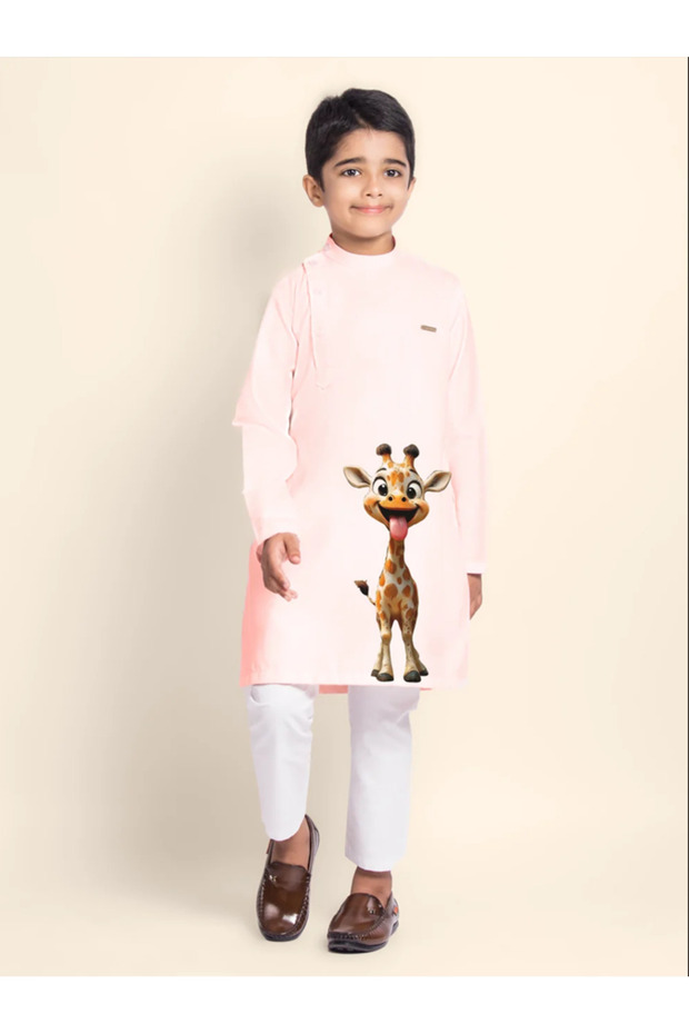 Boys Pink Cotton Kurta with Printed Design