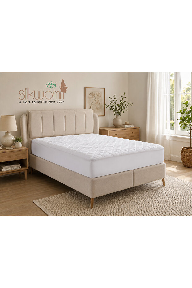 Silkworm Life Liquid-Proof Quilted Cotton Fitted Mattress Protector 120 X 200 cm - White