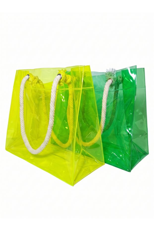 R&M Promotion Tropical Summer Set of 2 - Waterproof Transparent Pvc Women's Beach and Pool Bag (Neon Yellow & Green)