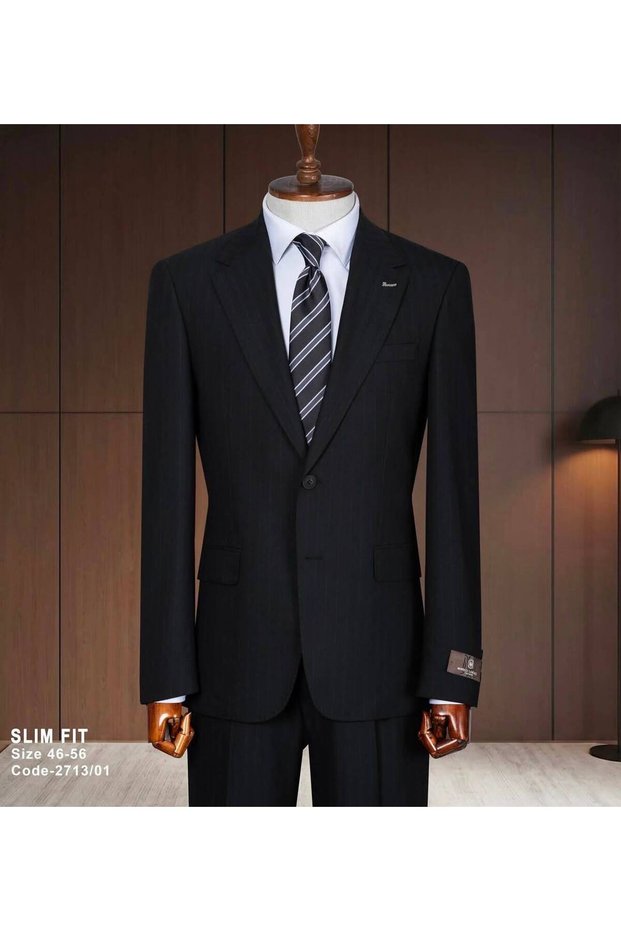 Men's Slim Fit Black Striped Suit Shirt – Classic Stylish Business & Groomsmen Suit Set 3-Piece