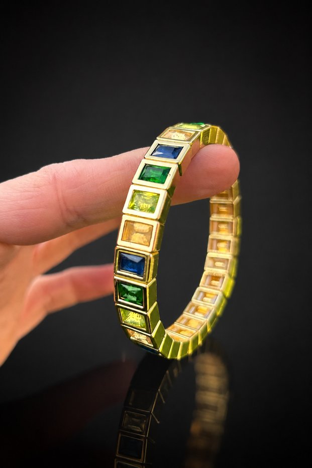 Bym Gold Emerald Navy Blue Stone Domino Anti Allergic Non Tarnish Women's Bracelet