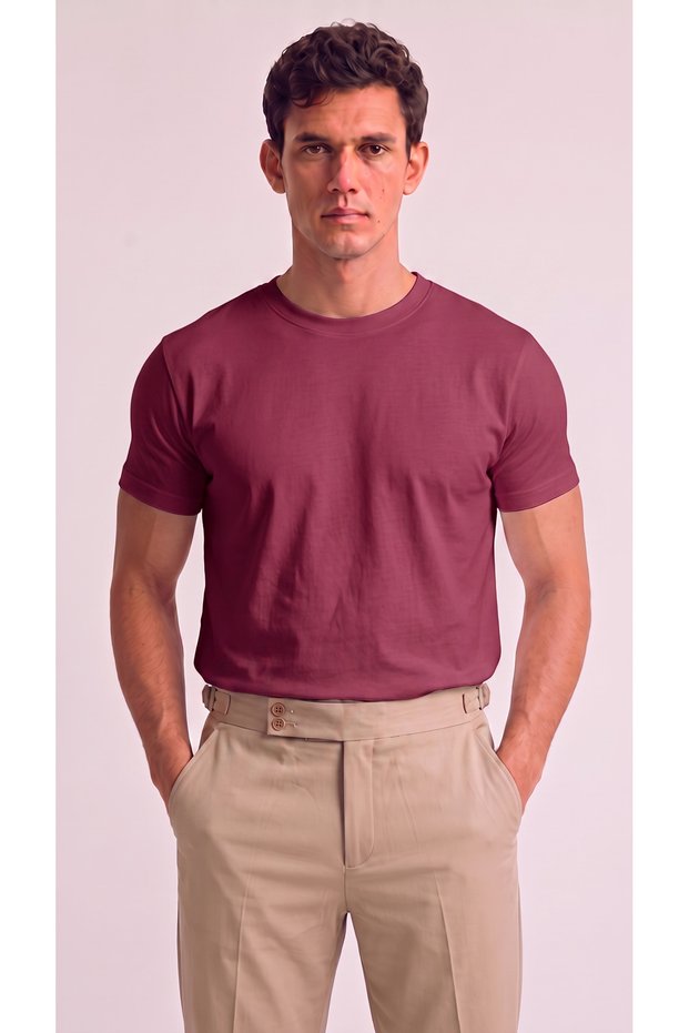 Men's Crew Neck Basic Plain T-Shirt - Narrow Sleeves
