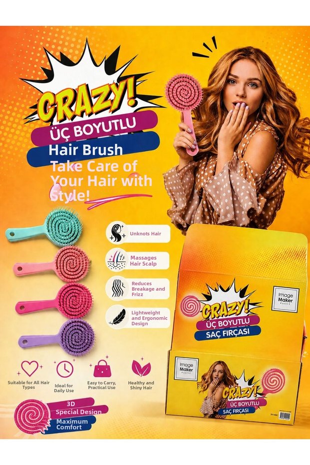 Crazy Three-Dimensional Hair Brush 4 Pieces