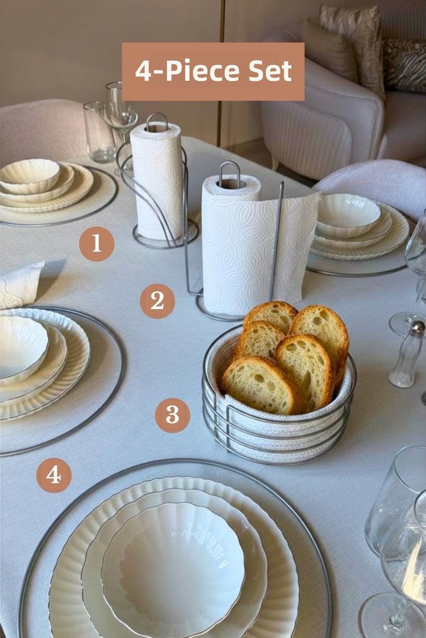 Set of 4 Matte Silver Swan Napkin Holder Vertical Paper Towel Holder with Divider Supla Round Bread Basket