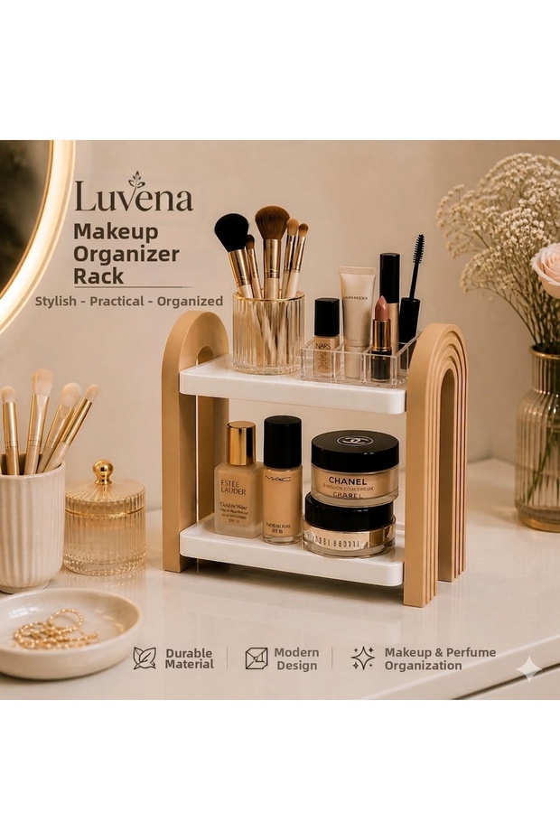 منظم عطور من طبقتين، رف لتنظيم مستحضرات التجميل - تصميم عصري لديكور الحمام وطاولة المكياج