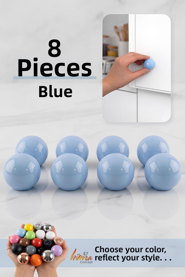 8 Pcs Hard Plastic Knob Round Ball Blue Cabinet Furniture Kitchen Cupboard Drawer Handle Knob Handles