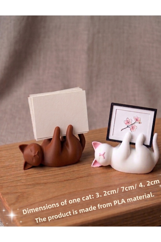 2-Piece Hand-Painted Cat Figurine Photo and Note Holder Desktop Decorative Stand Gift for Cat Lovers / Brown - White