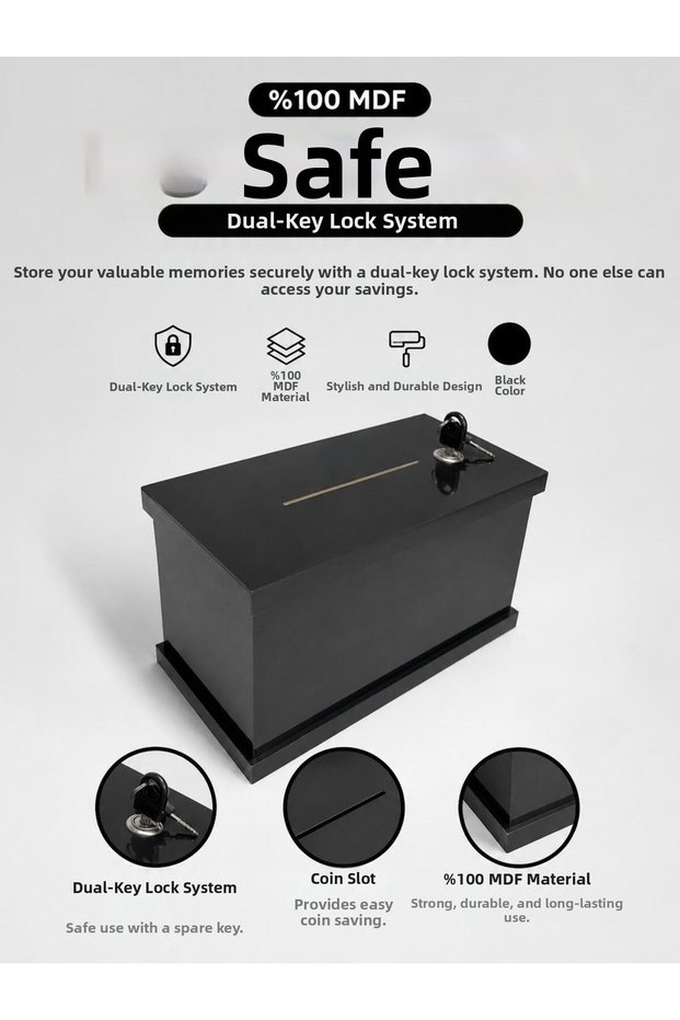100% Mdf Valuables Box with Lock and 2 Keys