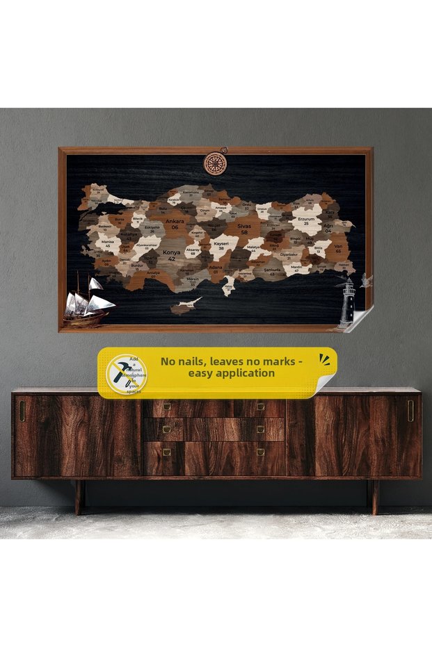 Wooden Look Turkey Map with Static Cling Feature – 150 X 250 cm
