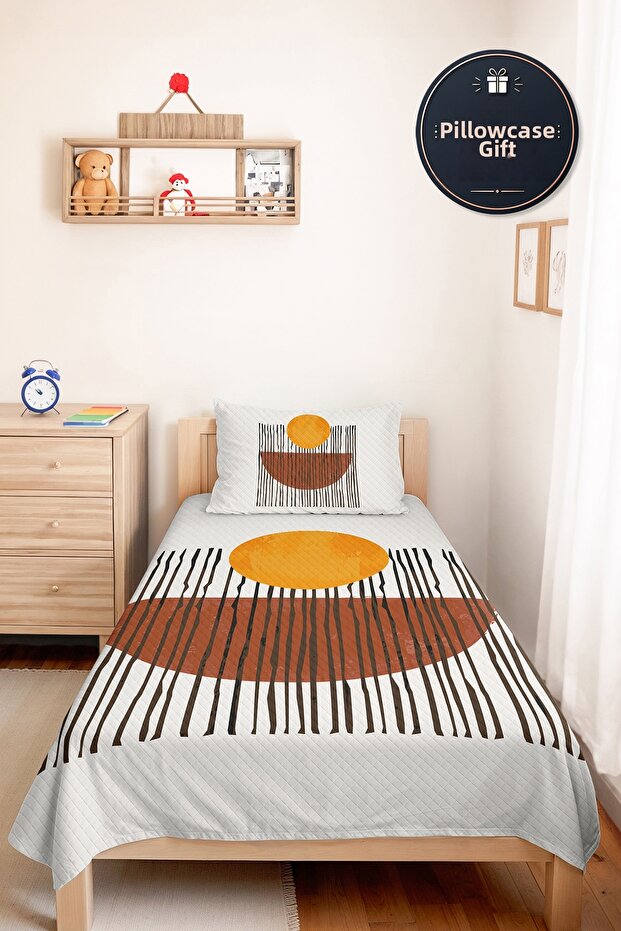 طقم سرير مفرد من Geometric Boho Mustard Young Room - غطاء سرير أسود مقاس 160x220 سم