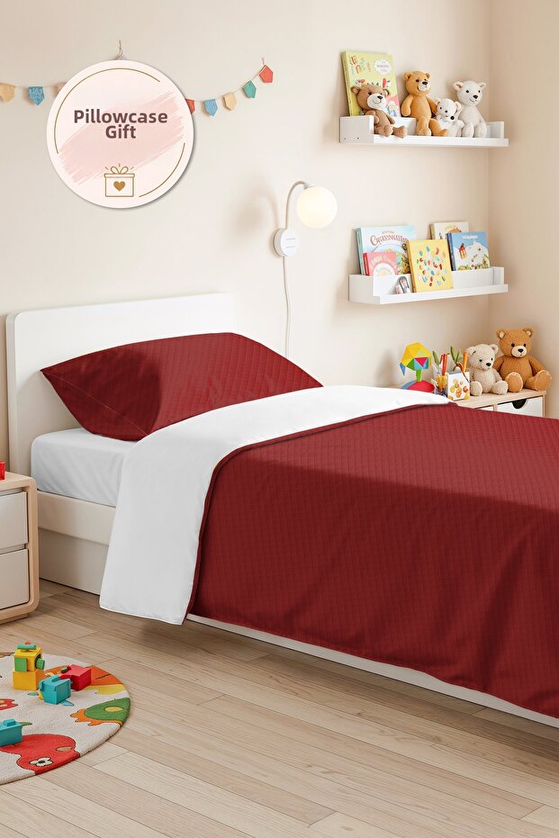 Burgundy Quilted Single Pique Set - Modern Solid Color Tile 160X220 cm Seasonal Bedspread