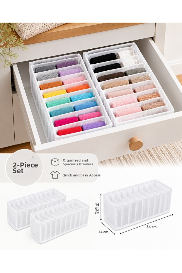 2-Piece Drawer Organizer 24 X 34 X 16 cm Socks Underwear Closet Organizing Box