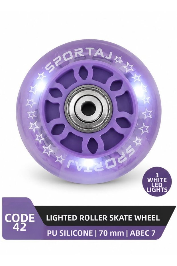 70 mm White Led Lighted Lilac Skate Wheel Pu Silicon Abec 7 Bearing Code 42