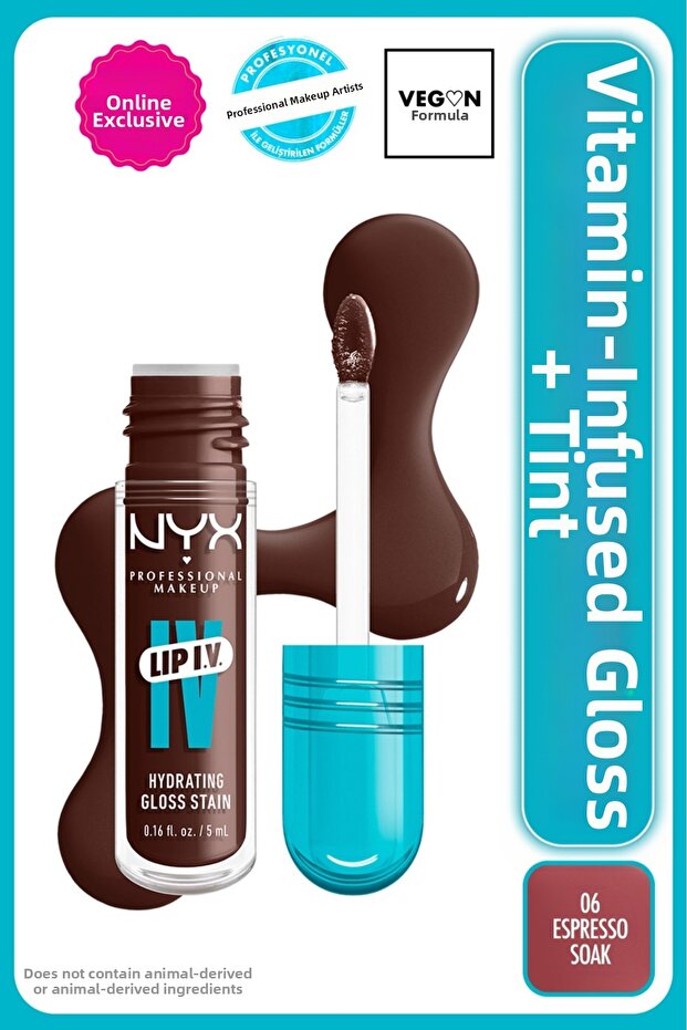 Lip IV Hydrating Gloss Stain, Lip Gloss, Up to 12HR Hydration,Espresso Soak