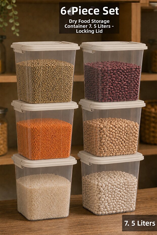 6 Pieces 7.5Lt Elora Organizer Box - Deep Locking Lid Closet Organizer Storage Box Beige