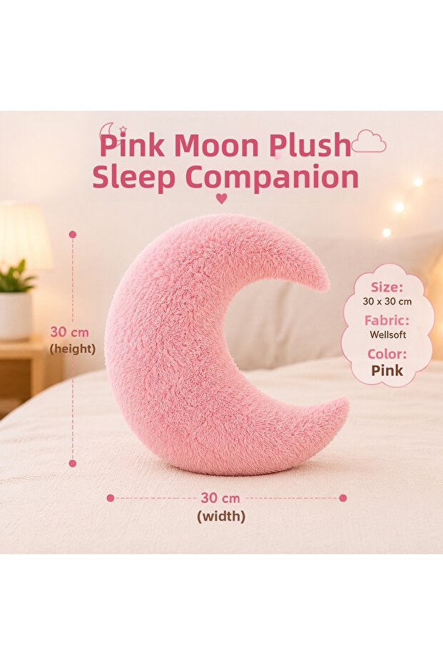 Moon Crescent Shaped Teddy Fabric Baby Pillow – Soft Pink Decorative Moon Crescent Throw Pillow