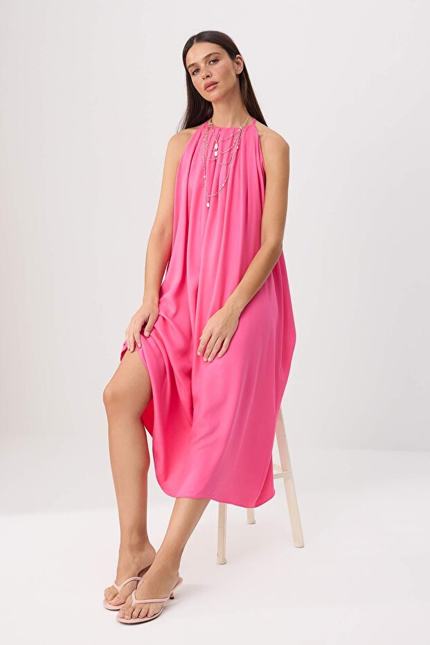 Pembe Düz Düz Kesim Maxi Dokuma Elbise TWOSS25EL00257 - 1