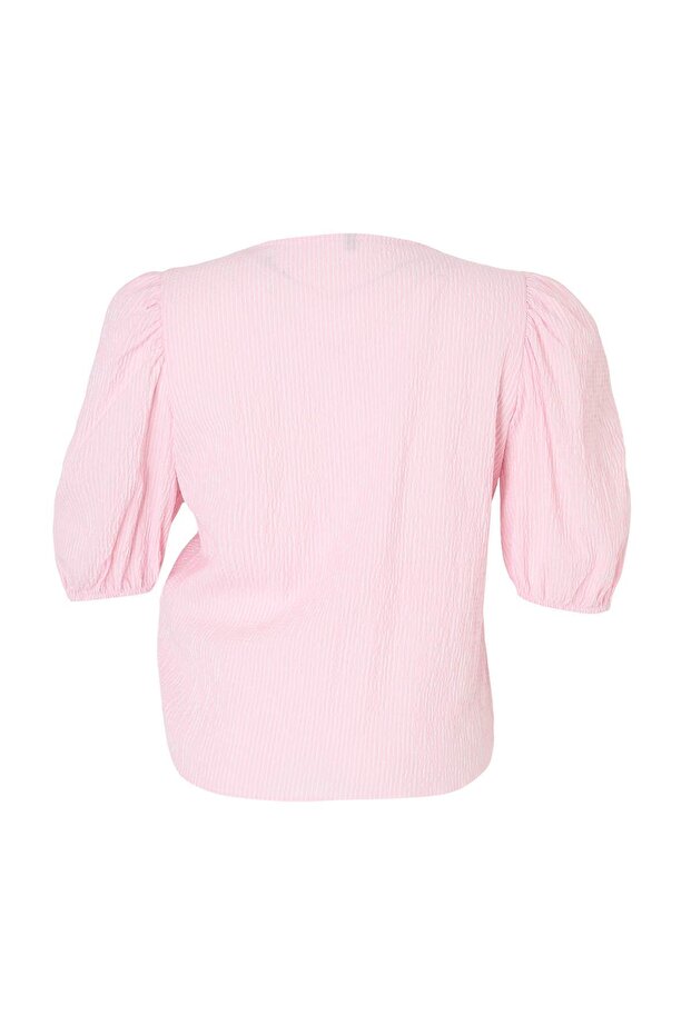 Pembe Gofre Dokuma Büyük Beden Bluz - 6