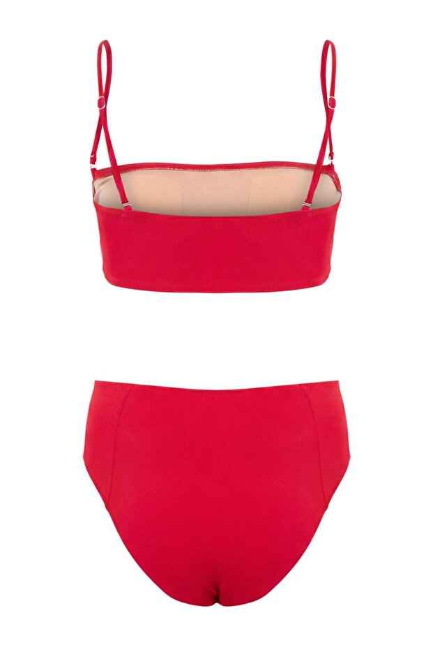 Kırmızı Straplez Kaplı Yüksek Bel Hipster Bikini Takımı TBESS22BT0018 - 8