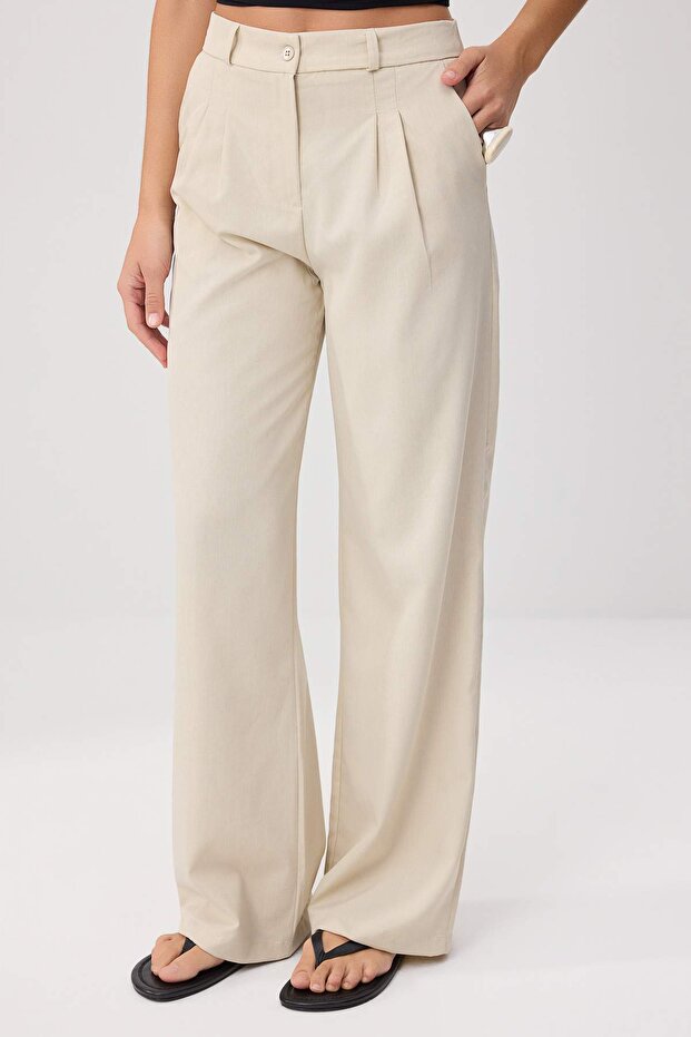 Vizon Wide Leg/Geniş Paça Pilili Dokuma Pantolon TWOAW22PL0475 - 3