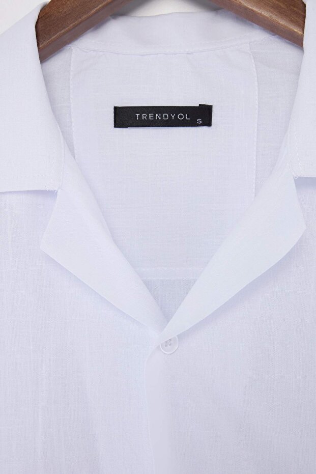 Beyaz Yarı Oversize İnce %100 Pamuk Erkek Plaj Gömlek TMNSS26GO00047 - 5